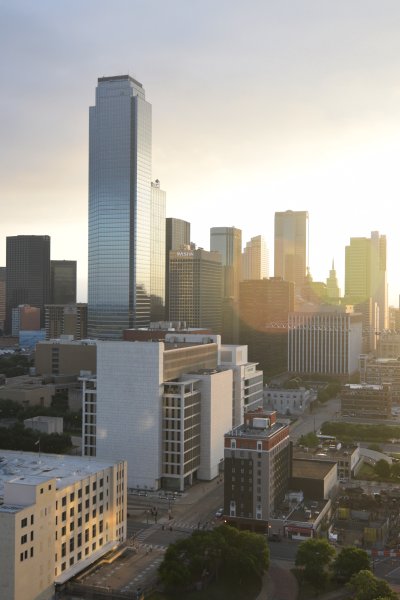 Early morning view of the Dallas, TX skyline.