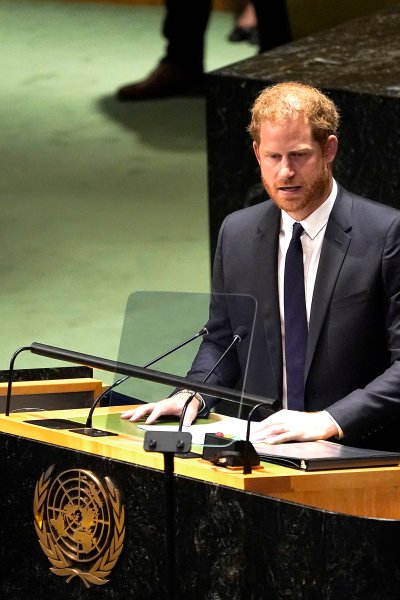NEW YORK, NEW YORK - JULY 18: Prince Harry, the Duke of Sussex delivers remarks to the General Assembly during the Nelson Mandela International Day at the United Nations Headquarters on July 18, 2022 in New York City. Prince Harry is the keynote speaker during the United Nations General assembly to mark the observance of Nelson Mandela International Day where the 2020 U.N. Nelson Mandela Prize will be awarded to Mrs. Marianna Vardinogiannis of Greece and Dr. Morissanda Kouyaté of Guinea. Mandela Day is a celebration of the man who inspired the notion that, “do what you can with what you have and where you are”, thus affecting positive change at the community level.