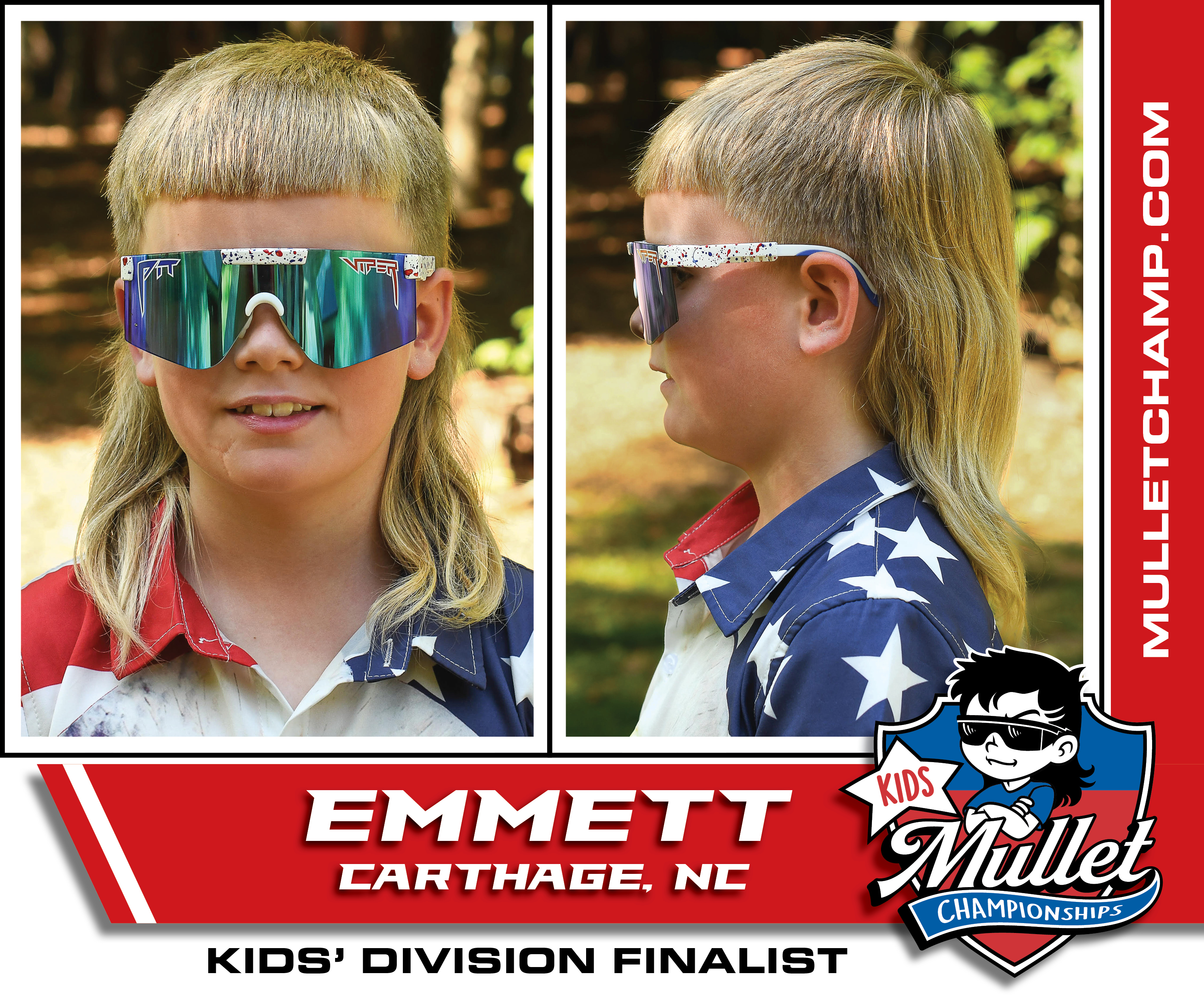 Emmett Miller, a kids division finalist in the 2022 USA Mullet Championships.