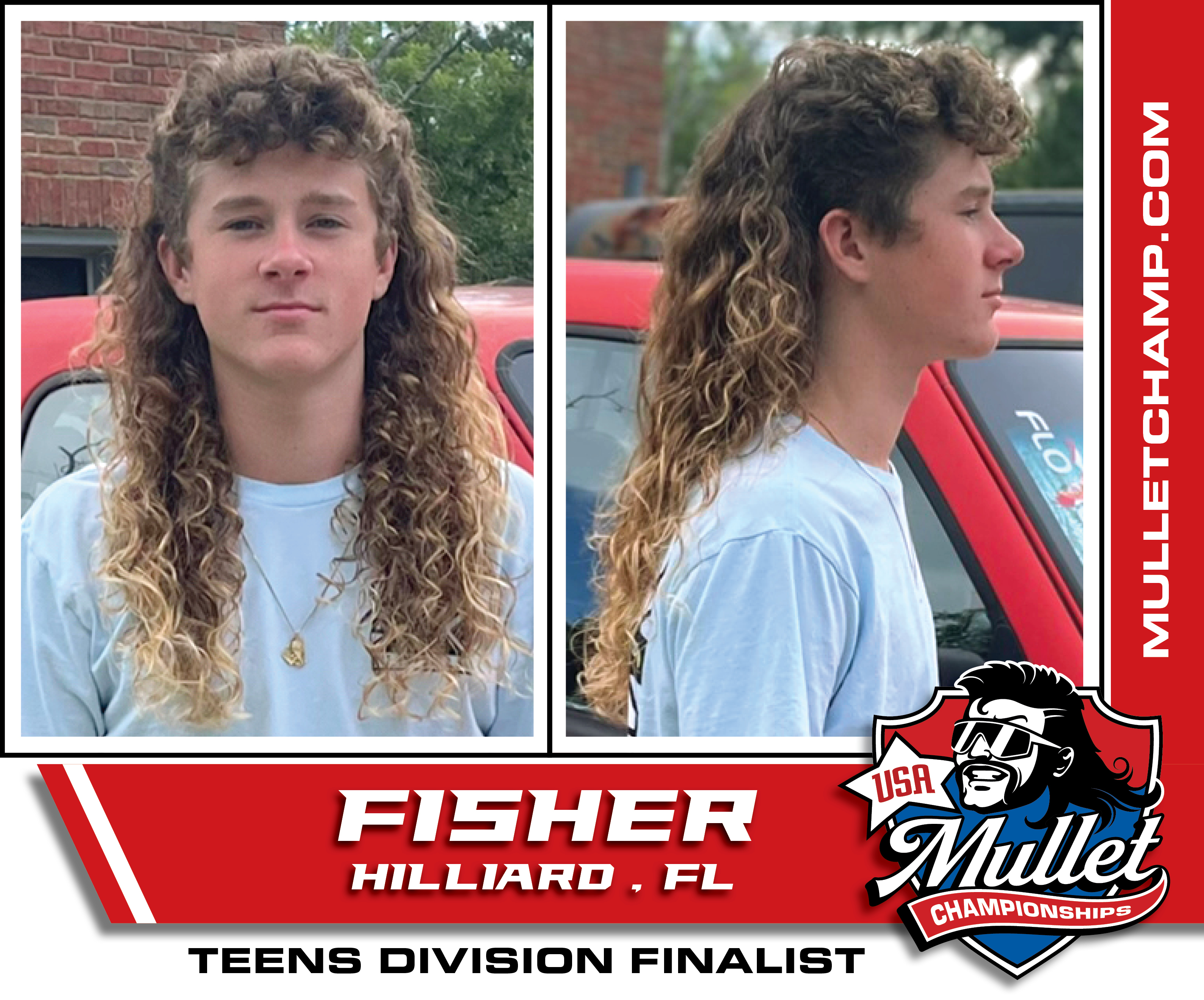 Fisher Monds, a teen division finalist in the 2022 USA Mullet Championships.