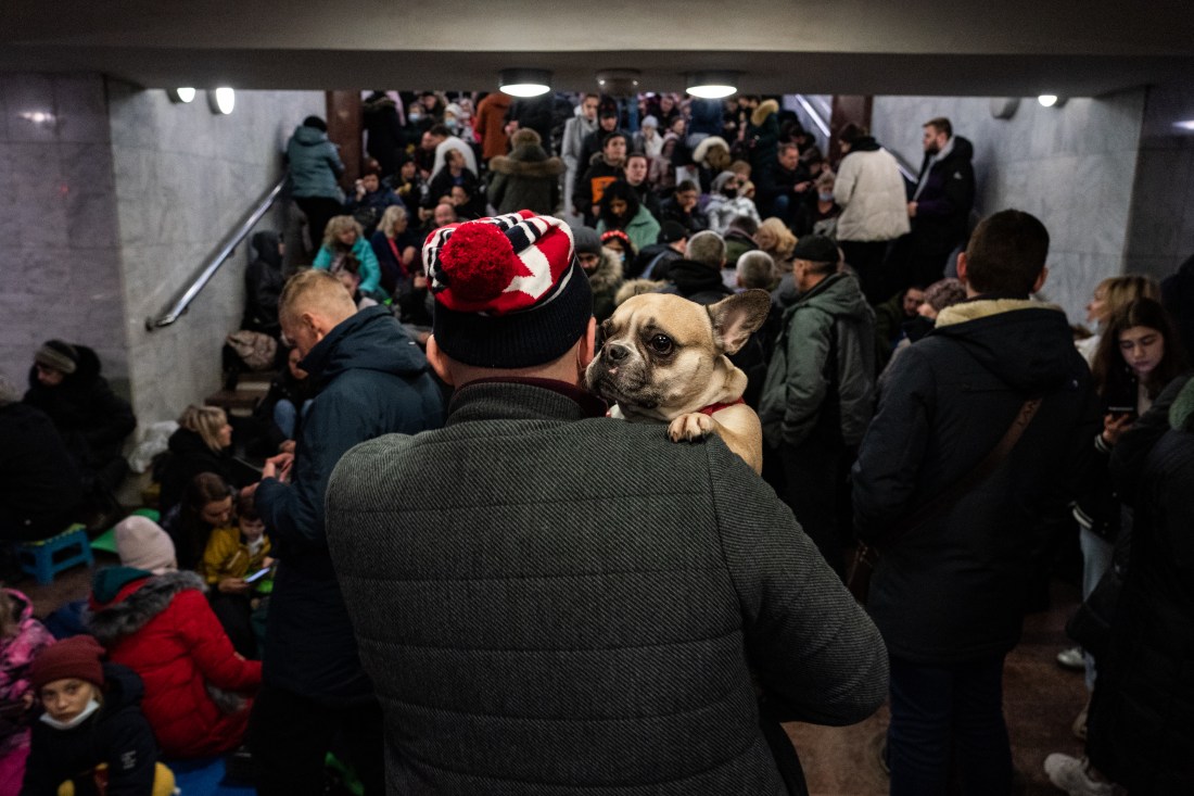 Hundreds of people take shelter inside a metro station as explosions are heard in downtown Kharkiv, Ukraine, Feb. 24, 2022. (Salwan Georges/The Washington Post via Getty Images)
